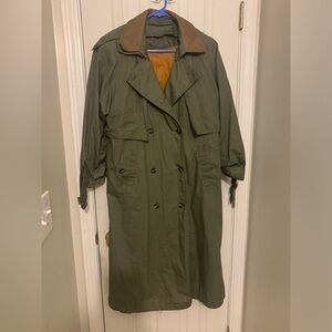 Gallery Olive Green Trench Coat with Brown Collar